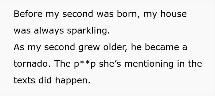 Text message conversation showing a tired mom explaining house mess caused by her kids amid bestie shaming.