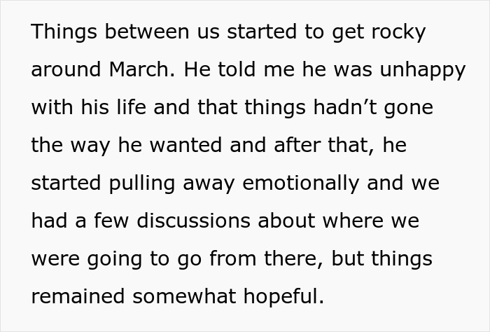Text describing emotional distance as woman learns the man she&rsquo;s been seeing for 10 months is getting married soon.