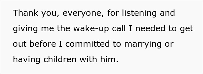 Text of a message expressing gratitude for advice that helped someone avoid marrying or having children with a man in debt over a Spiderman costume.