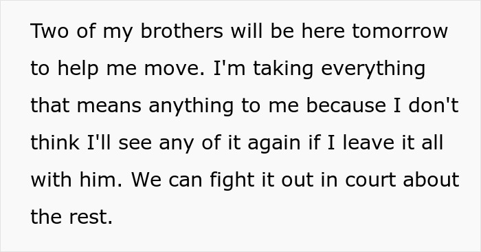 Text excerpt about moving belongings after a man ruins his marriage by stealing his wife&rsquo;s tea set and giving it away.