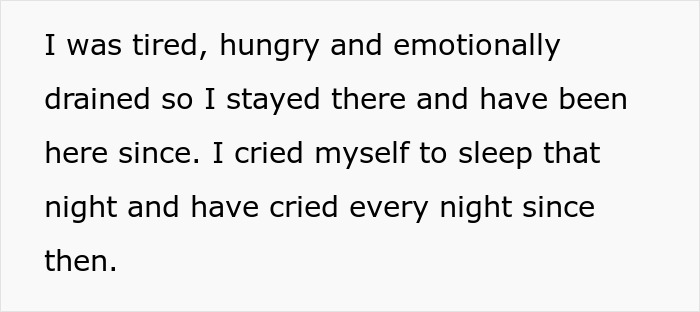 Text on a white background about emotional exhaustion, crying every night after learning fianc&eacute;e was in love with her friend.