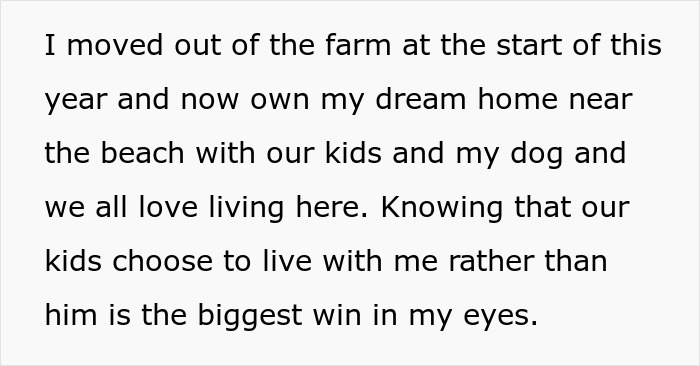 Text excerpt showing a man reflecting on moving out and valuing his children&rsquo;s choice during a divorce with a cheating ex.