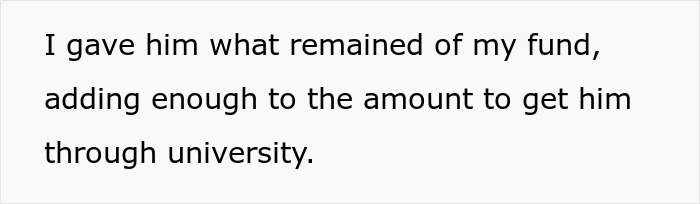 Text excerpt about giving remaining funds to get someone through university related to rich golden child allowance demands.