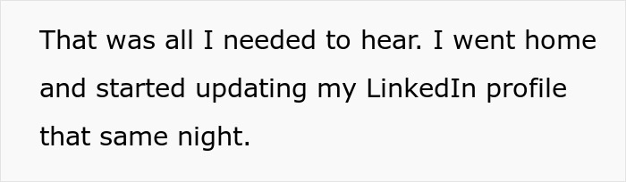 Text excerpt about updating LinkedIn profile after realizing an easily replaceable employee lost a big client.