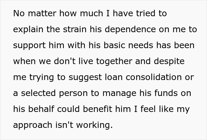 Text excerpt about a man with $5K debt asking his girlfriend to take a loan for a $1.5K Spiderman costume.