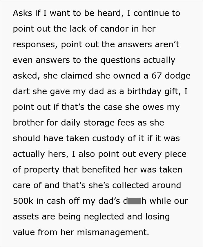 Grieving daughter exposing step-monster&rsquo;s financial mismanagement and plotting to drive her to financial ruin.