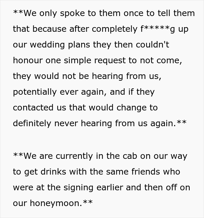 Text revealing how couple&rsquo;s wedding plans were sabotaged by parents, causing a fallout days before the ceremony.
