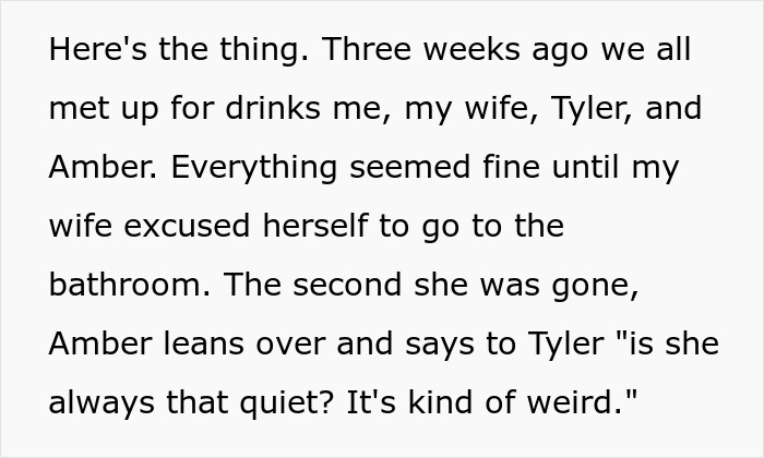 Text excerpt about a man drawing a line after his brother&rsquo;s girlfriend mocks his wife during a family gathering.