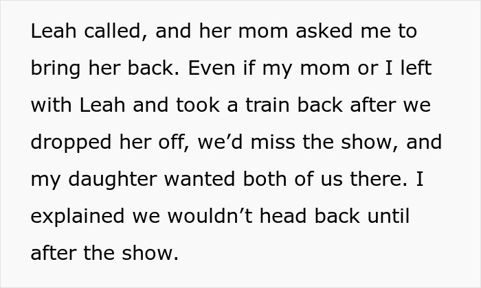 Text excerpt discussing a 12-year-old causing drama at a birthday party by demanding to leave early.