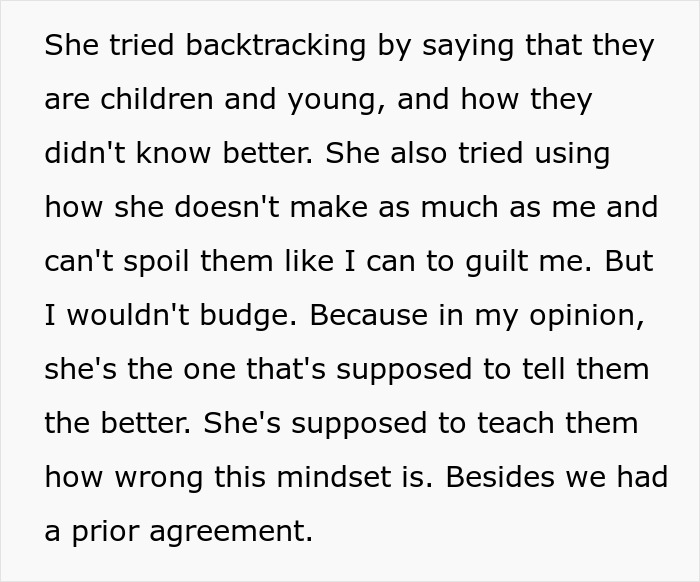 Text excerpt about a guy refusing to be a step-father due to disagreements over gifts and parenting mindset.