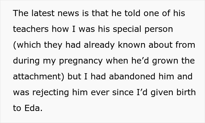 Text excerpt about an 11-year-old acting beyond creepy around stepsister who gave birth, with parents refusing help.