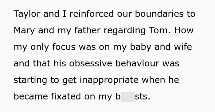 Text excerpt showing concern over an 11-year-old's creepy behavior toward stepsister after birth, parents refuse help.