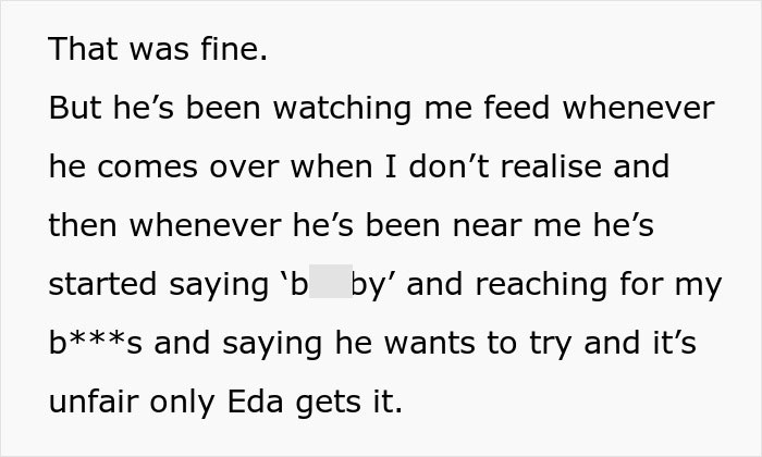 Text excerpt showing disturbing behavior of an 11-year-old acting creepy around stepsister who just gave birth.