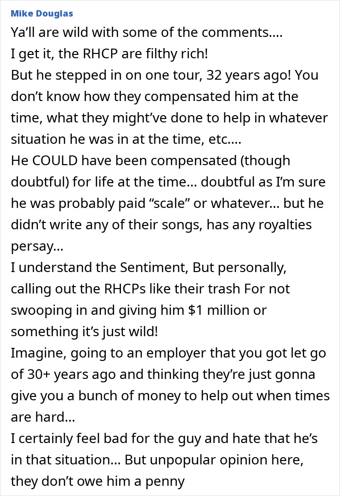 Former Red Hot Chili Peppers star shares GoFundMe plea seeking help to escape homelessness and recover stability.