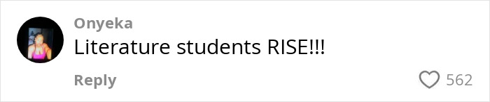 Comment on social media by Onyeka expressing excitement about literature students rising, related to Margot Robbie&rsquo;s provocative Wuthering Heights trailer debate.