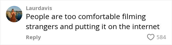Comment reading People are too comfortable filming strangers and putting it on the internet, highlighting viral video of strangers sleeping on cruise balcony.