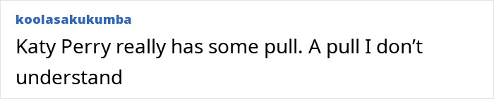 Social media comment about Katy Perry highlighting pull, related to brain damage from that space journey memes.