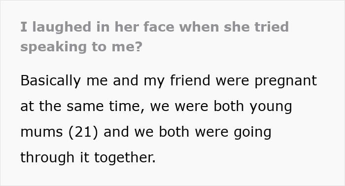 Text excerpt about young pregnant women sharing experiences, highlighting a pregnant woman crushed after bestie and ex humiliation.