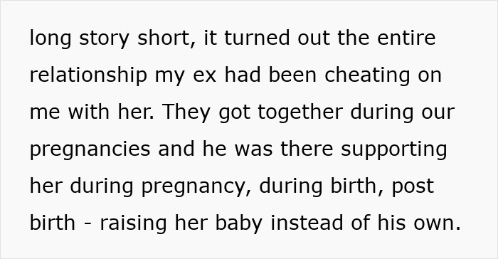 Text excerpt describing a pregnant woman crushed after betrayal by bestie and ex during pregnancy and parenting.