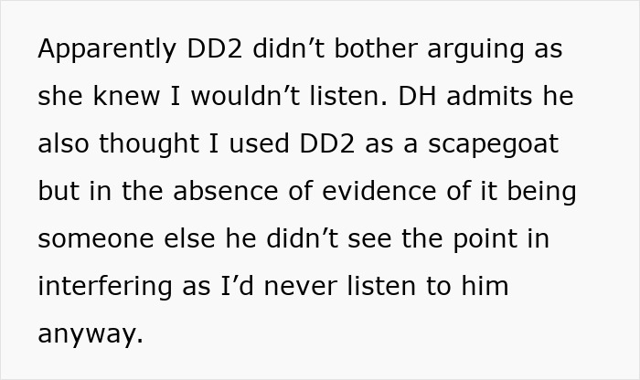 Text discussing a mom admitting she used her daughter as a family scapegoat, reflecting regret years later.