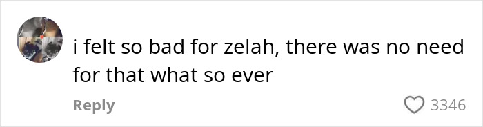 User comment expressing sympathy for Zelah, reflecting Big Brother fans&rsquo; frustration over uncomfortable moments in the house.