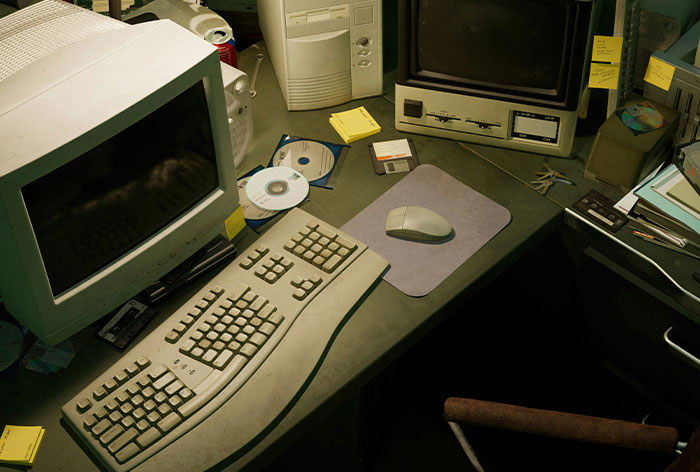 Old computer setup with keyboard, mouse, and CDs on a cluttered desk illustrating discovered loopholes in technology use.