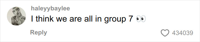 Screenshot of a TikTok comment saying I think we are all in group 7, highlighting the viral Group 7 trend on TikTok.