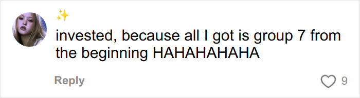 TikTok comment mentioning group 7 going viral, expressing excitement and laughter about the trend from the start.