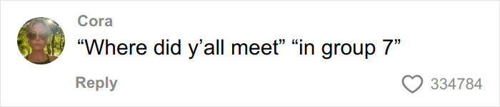 Comment on TikTok post asking where people met in group 7, highlighting viral trend and discussion about Group 7 blowing up.