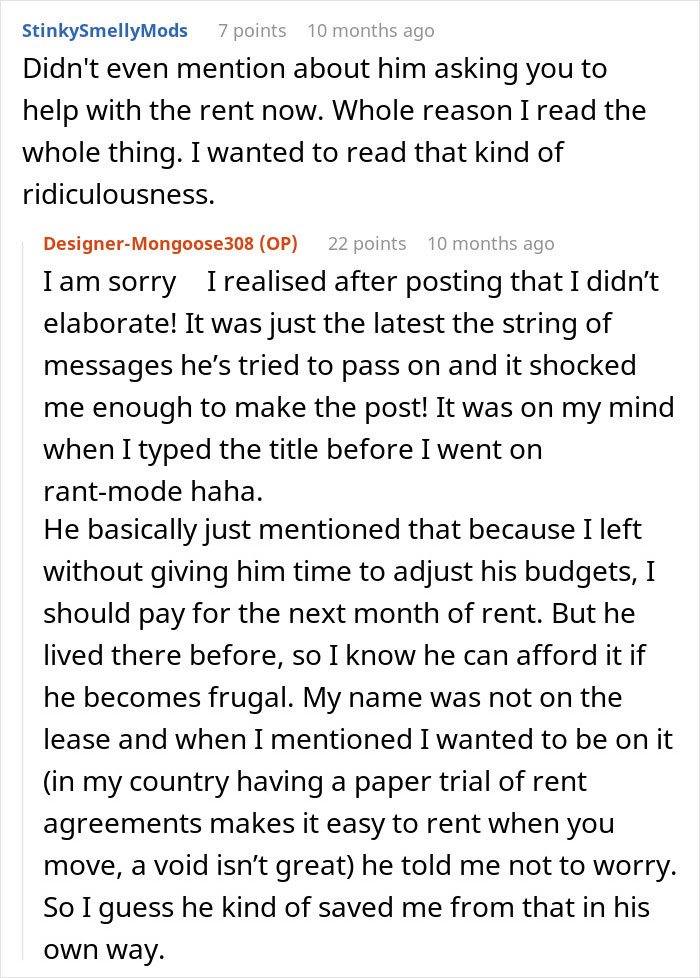 Reddit user discusses being called a gold digger for wanting fair chores and leaving boyfriend who begged for rent money.