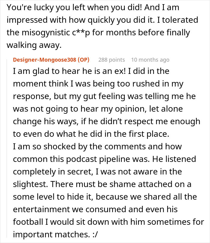 User comment on relationship challenges highlighting a woman called a gold digger for wanting fair chores and leaving her boyfriend.