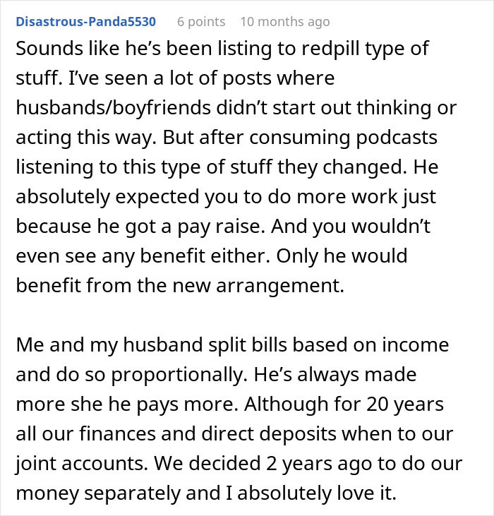Comment discussing a woman called a gold digger for wanting fair chores while her boyfriend begs for rent money.