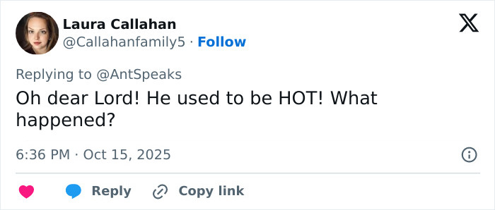 Social media comment reacting to Bradley Cooper's radical makeover, comparing his new look to Barry Manilow.