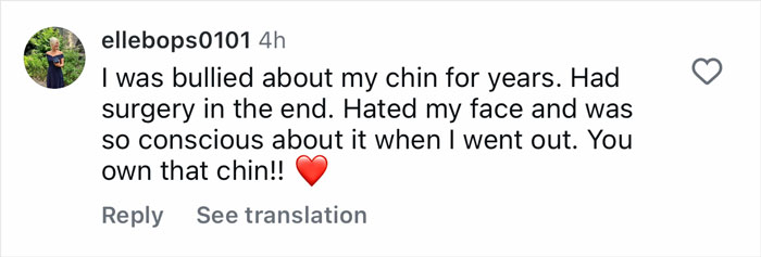 Social media comment from Bruce Willis' daughter responding to bullying and cruel comments about her chin. Social media comment from Bruce Willis' daughter responding to bullying and cruel comments about her chin.