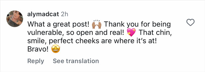 Social media comment praising vulnerability and realness in a post about Bruce Willis' daughter slamming Perez Hilton. Social media comment praising vulnerability and realness in a post about Bruce Willis' daughter slamming Perez Hilton.