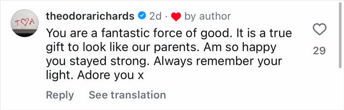 Screenshot of Instagram comment showing support and encouragement to Bruce Willis' daughter addressing Perez Hilton's comments. Screenshot of Instagram comment showing support and encouragement to Bruce Willis' daughter addressing Perez Hilton's comments.