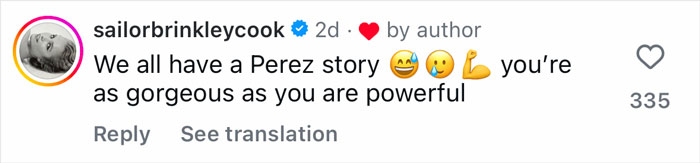 Alt text: Instagram comment from Bruce Willis' daughter responding to Perez Hilton about his past cruel comments made during her teen years. Alt text: Instagram comment from Bruce Willis' daughter responding to Perez Hilton about his past cruel comments made during her teen years.