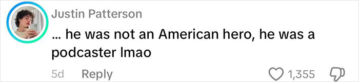 Comment by Justin Patterson criticizing Charlie Kirk as a podcaster, related to dad discovering life of Charlie Kirk homework outrage.
