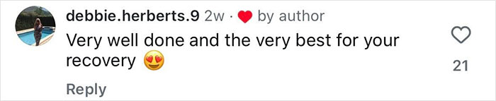 Comment on social media expressing support and well wishes for recovery after leg amputation following rock concert incident.