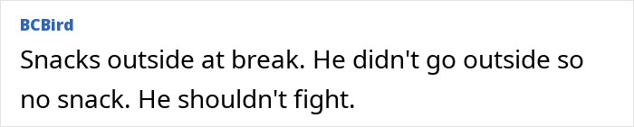 Child sitting alone looking sad after being denied a snack at school as punishment for fighting during break.