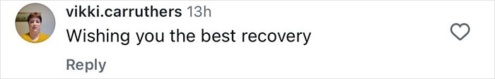 Screenshot of an Instagram comment saying Wishing you the best recovery related to leg amputation story.