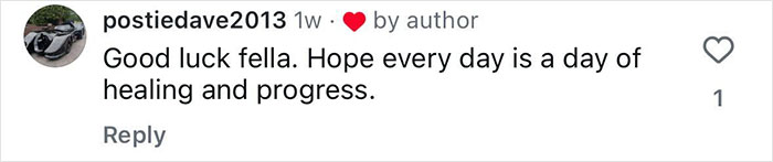 Comment from user postiedave2013 wishing good luck and healing progress to 20-year-old after leg amputation decision.