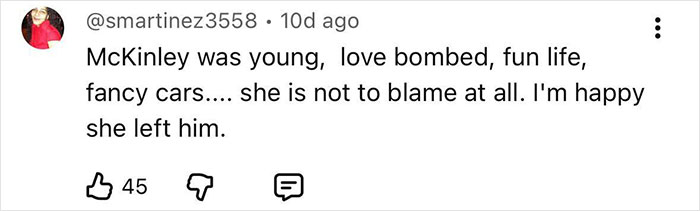 User comment on social media expressing support after adult star breaks silence on split from YouTube prankster.