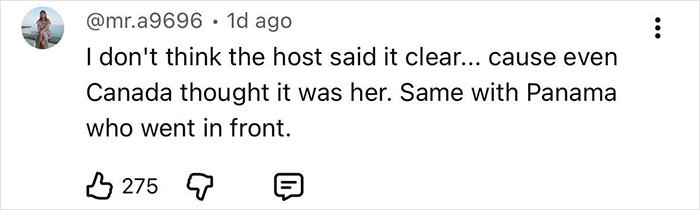 Comment highlighting confusion during Miss Panama's painfully awkward onstage fail that left viewers mortified.