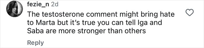 Comment discussing tennis star&rsquo;s testosterone remark sparking uproar with rival&rsquo;s hot bikini pics response on social media.