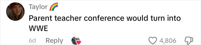 Comment from Taylor about parent teacher conference turning into WWE, related to dad discovering Life of Charlie Kirk homework.