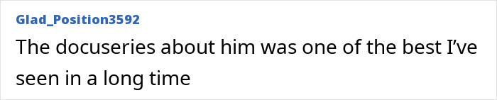 Comment text on a white background about a docuseries, highlighting opinion in clear black font. Comment text on a white background about a docuseries, highlighting opinion in clear black font.