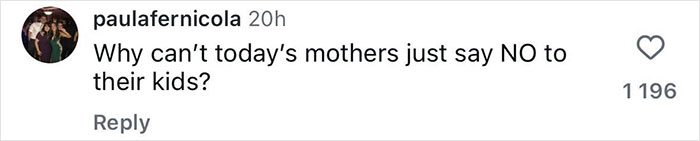 Comment on social media questioning why mothers don't say no to their kids, related to Farrah Abraham's daughter pelvic tattoo controversy. Comment on social media questioning why mothers don't say no to their kids, related to Farrah Abraham's daughter pelvic tattoo controversy.