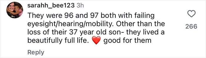 Comment discussing elderly couple&rsquo;s health and life after loss, related to Holocaust survivor Ruth Posner and husband.