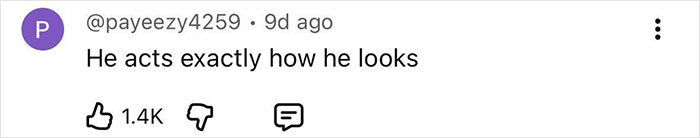 Screenshot of a social media comment reading he acts exactly how he looks, related to disturbing new details after adult star split.